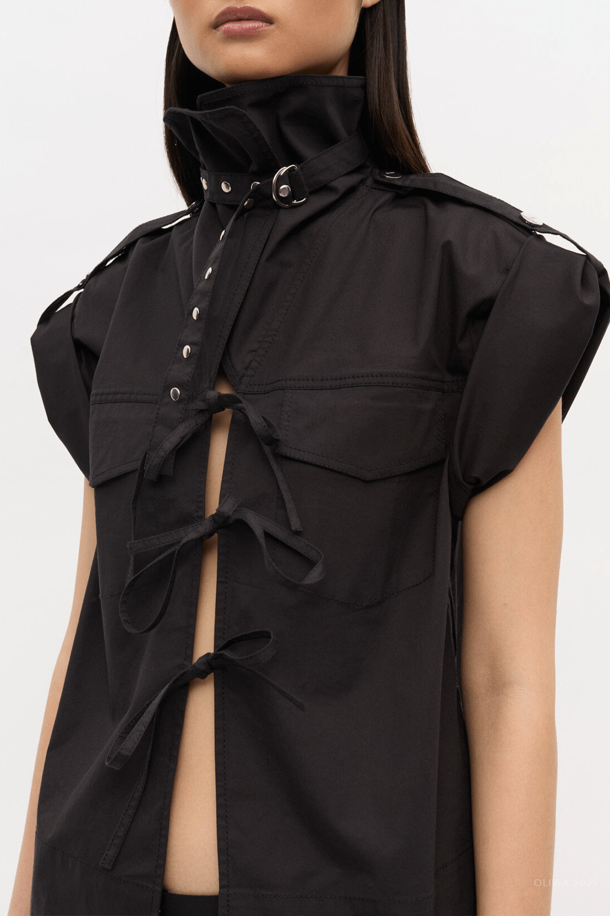 Stretch Cotton Cowl - Neck Blouse in Black - shop - olivia.com