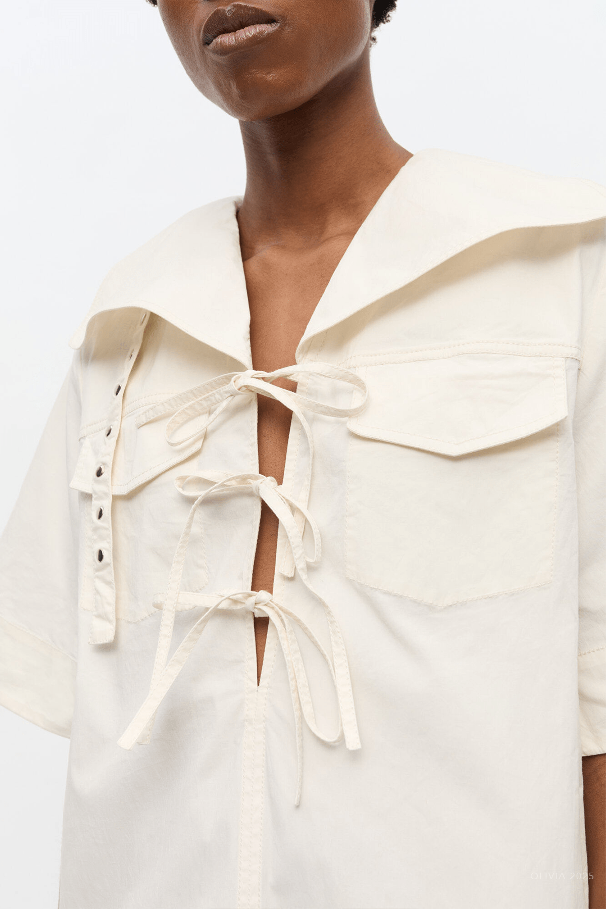 Stretch Cotton Mini Dress in Egret - shop - olivia.com