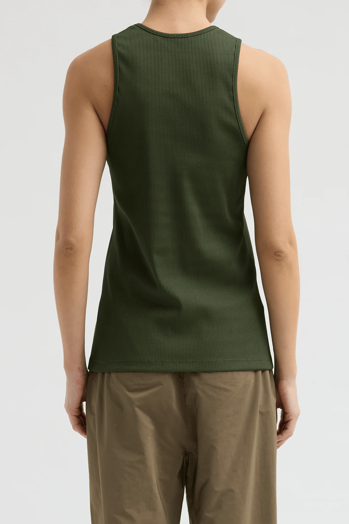 Stretch Luxe Ribbed Tank Top in Dark Moss - shop - olivia.com