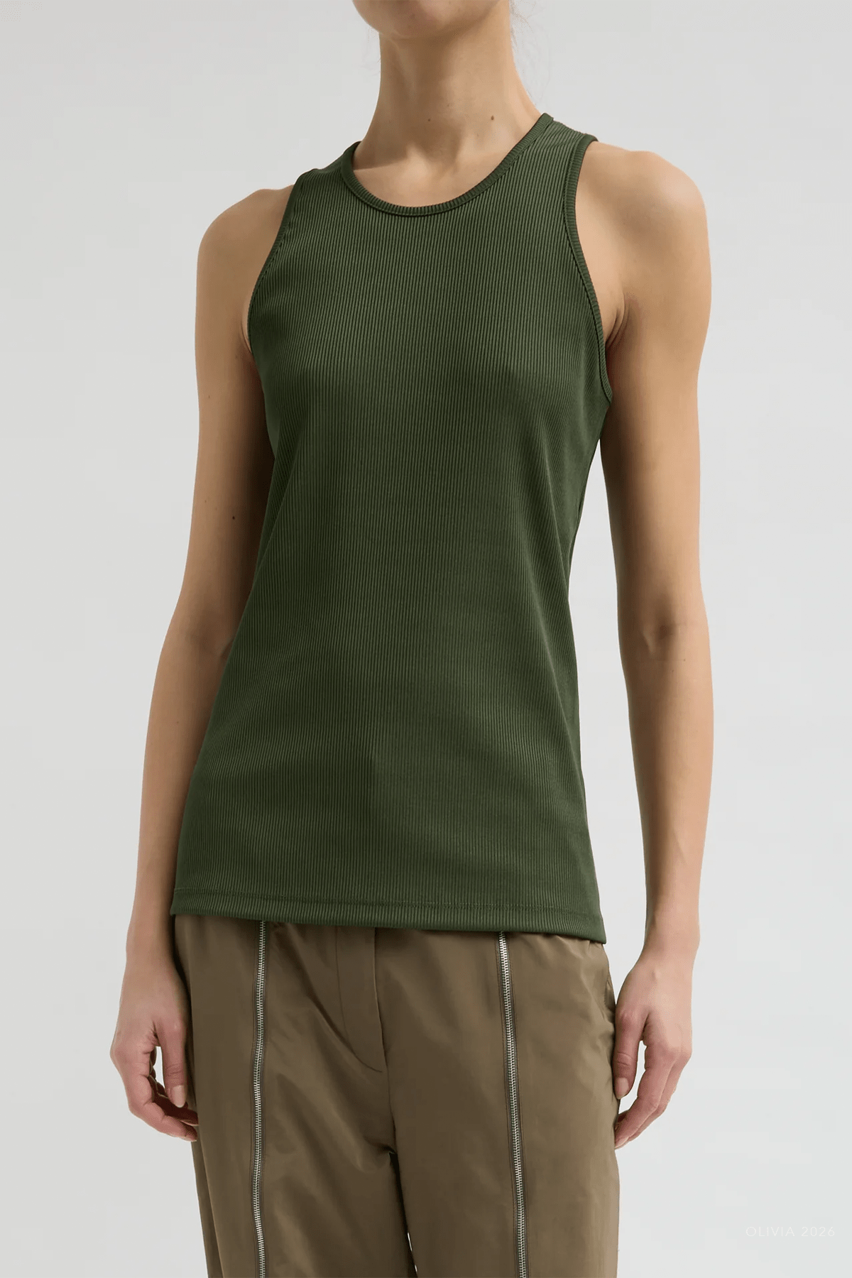 Stretch Luxe Ribbed Tank Top in Dark Moss - shop - olivia.com