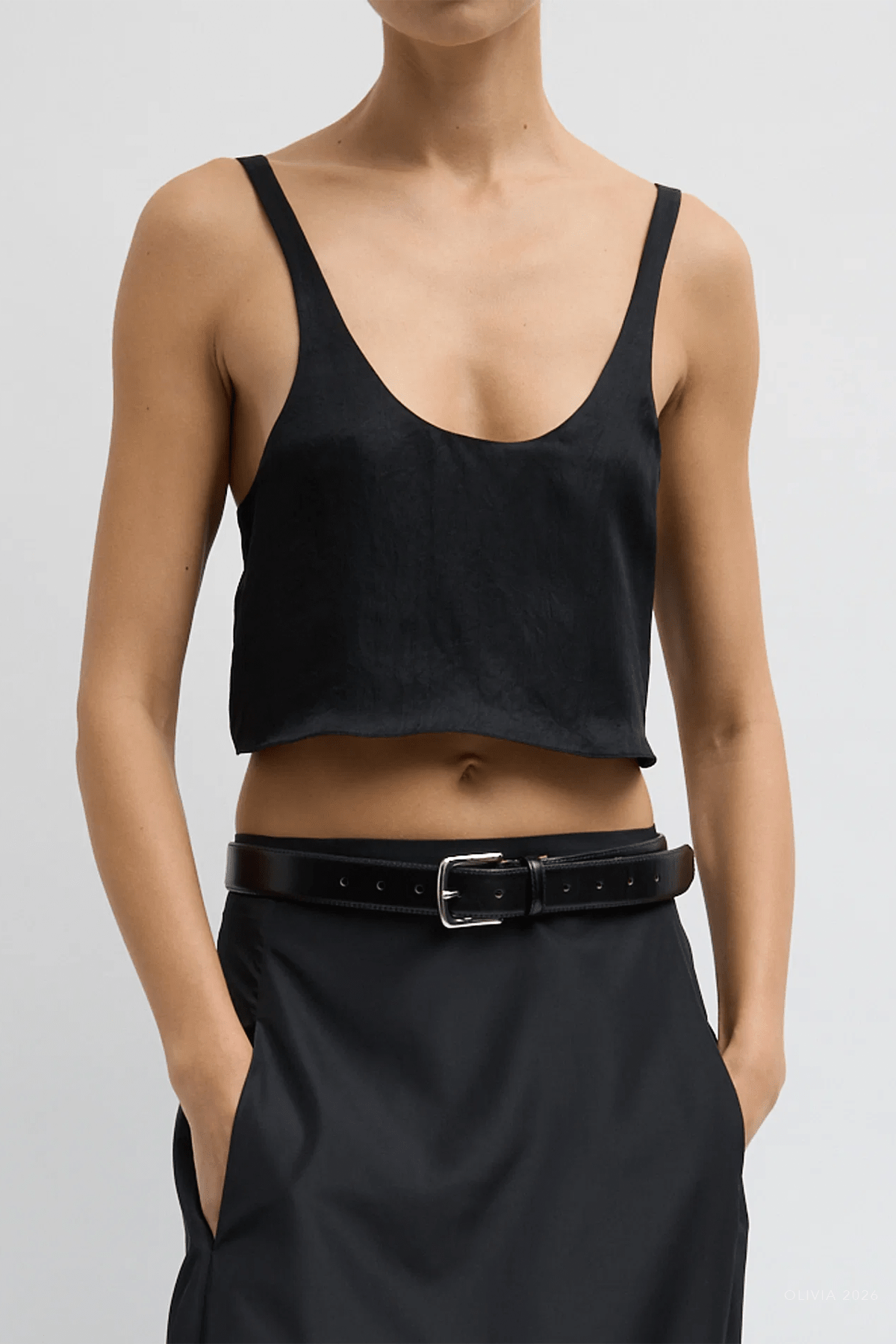 Summer Acetate Crinkle Cropped Tank in Black - shop - olivia.com