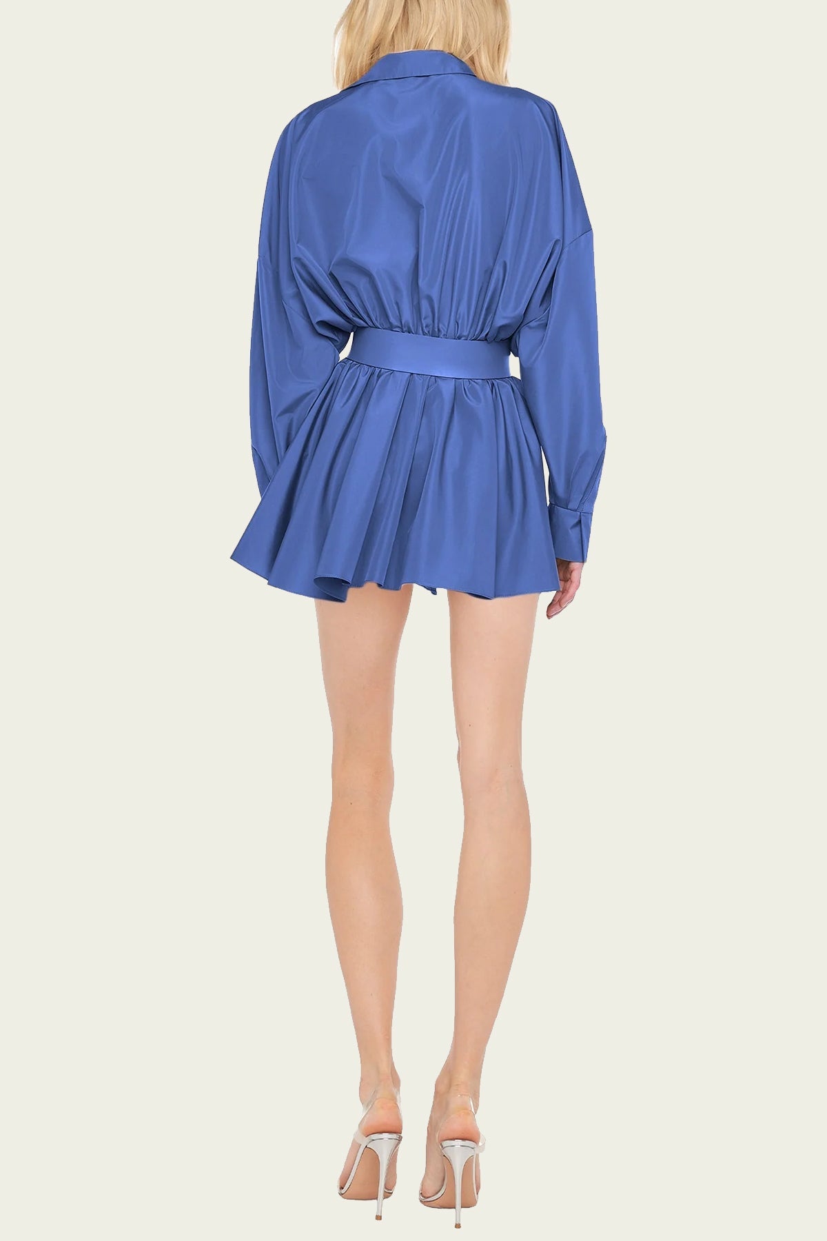 Super Oversized BF NK Shirt Flared Mini Dress in Military Blue - shop-olivia.com