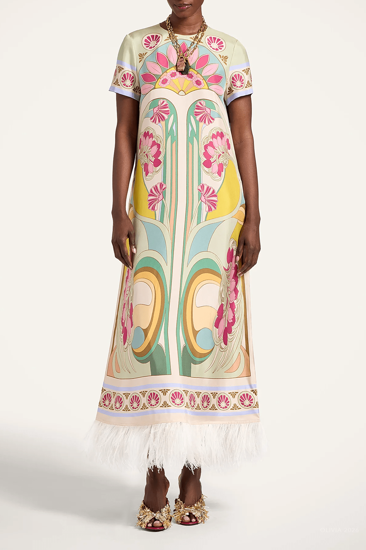 Swing Dress with Feathers in Tulip Placee - shop - olivia.com