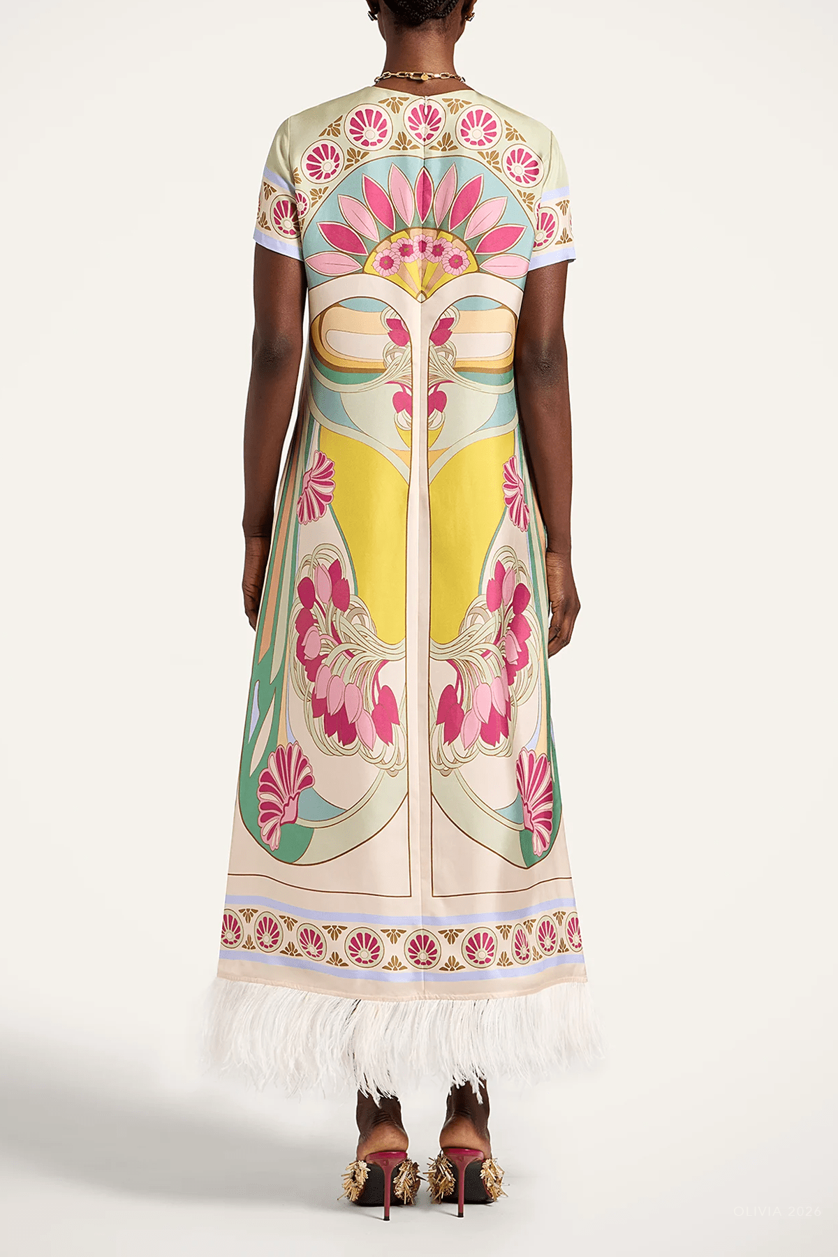Swing Dress with Feathers in Tulip Placee - shop - olivia.com