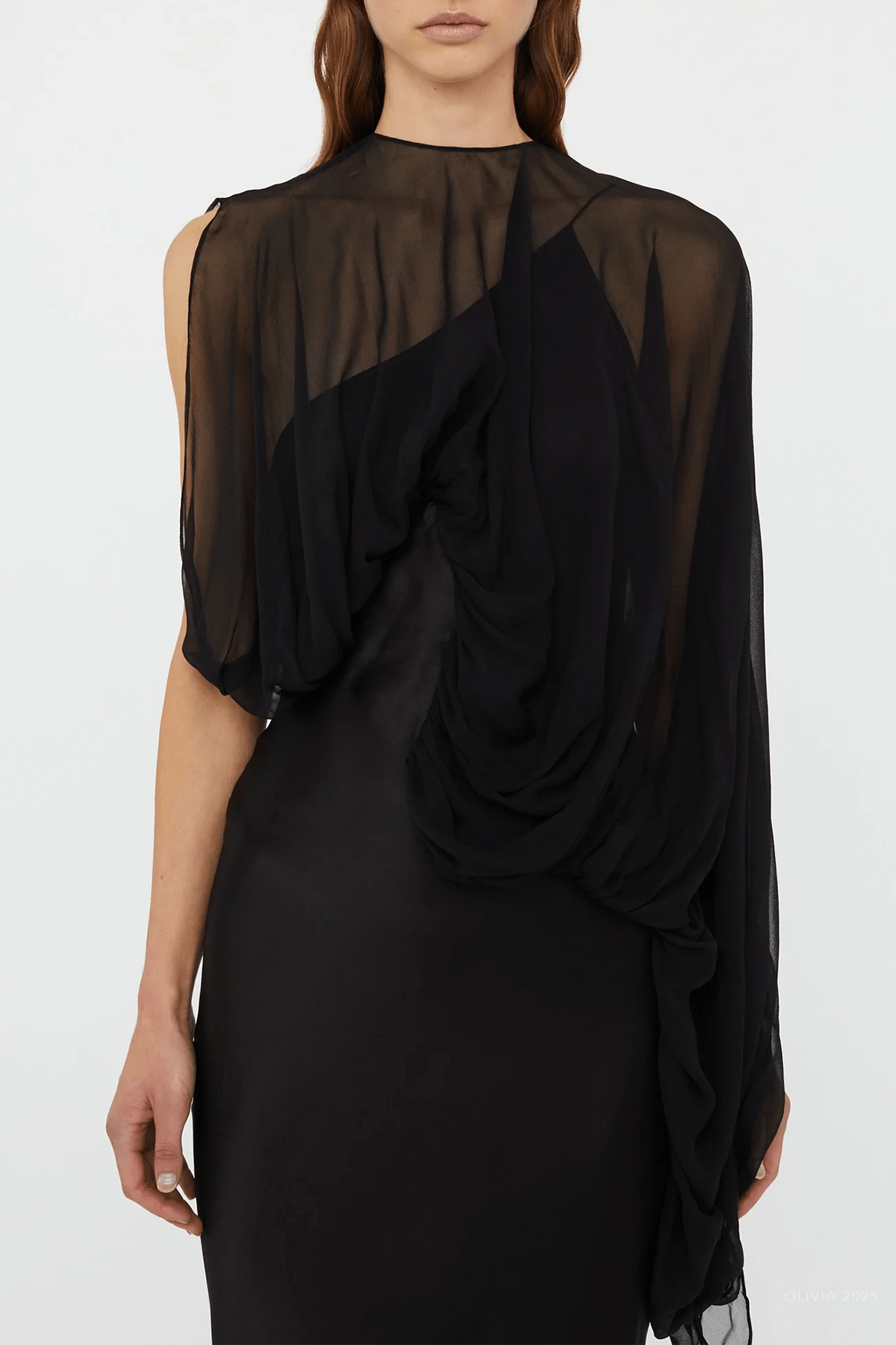 Swirl Silk Draped Sleeve Dress in Black - shop - olivia.com