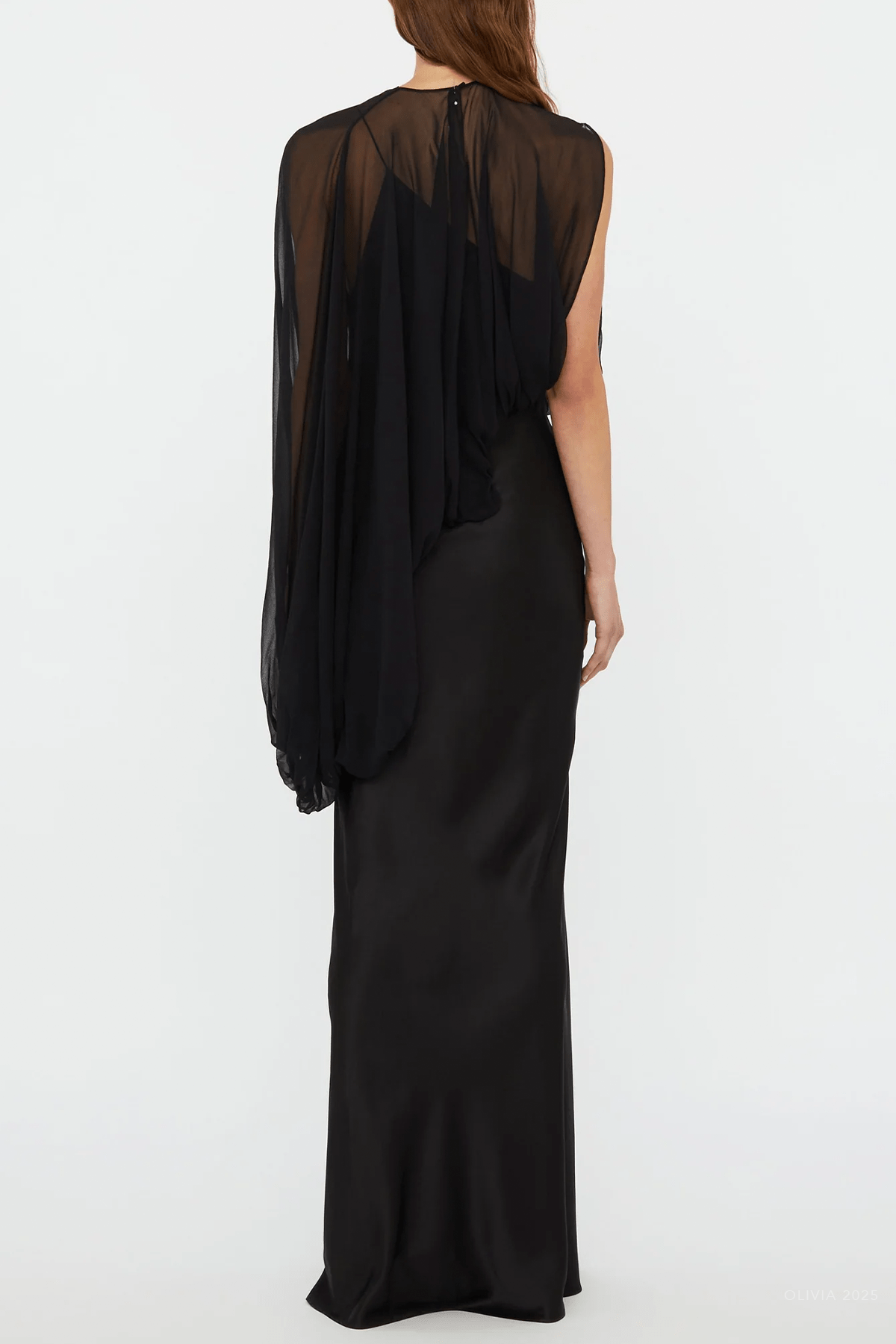 Swirl Silk Draped Sleeve Dress in Black - shop - olivia.com