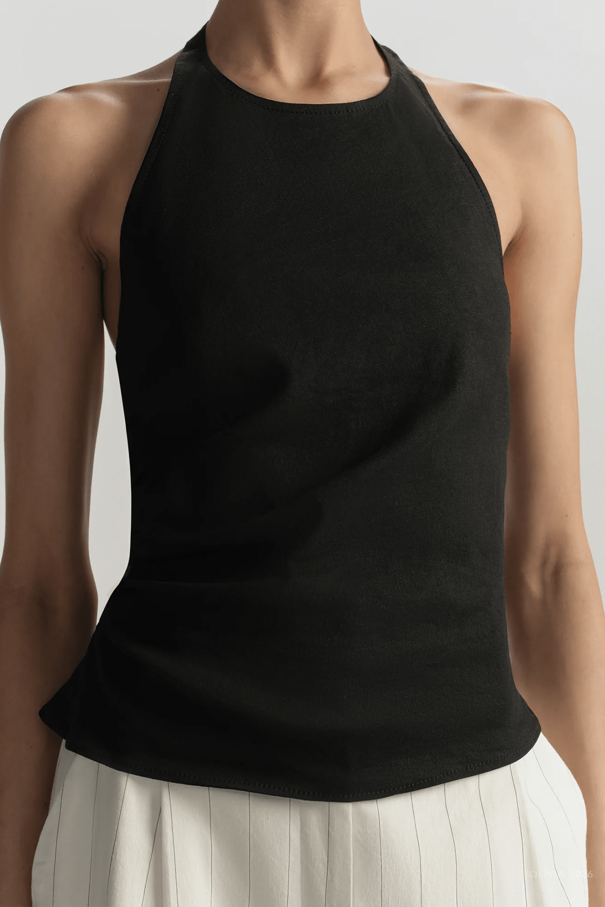 Sylvie Linen Halter Top in Black - shop - olivia.com