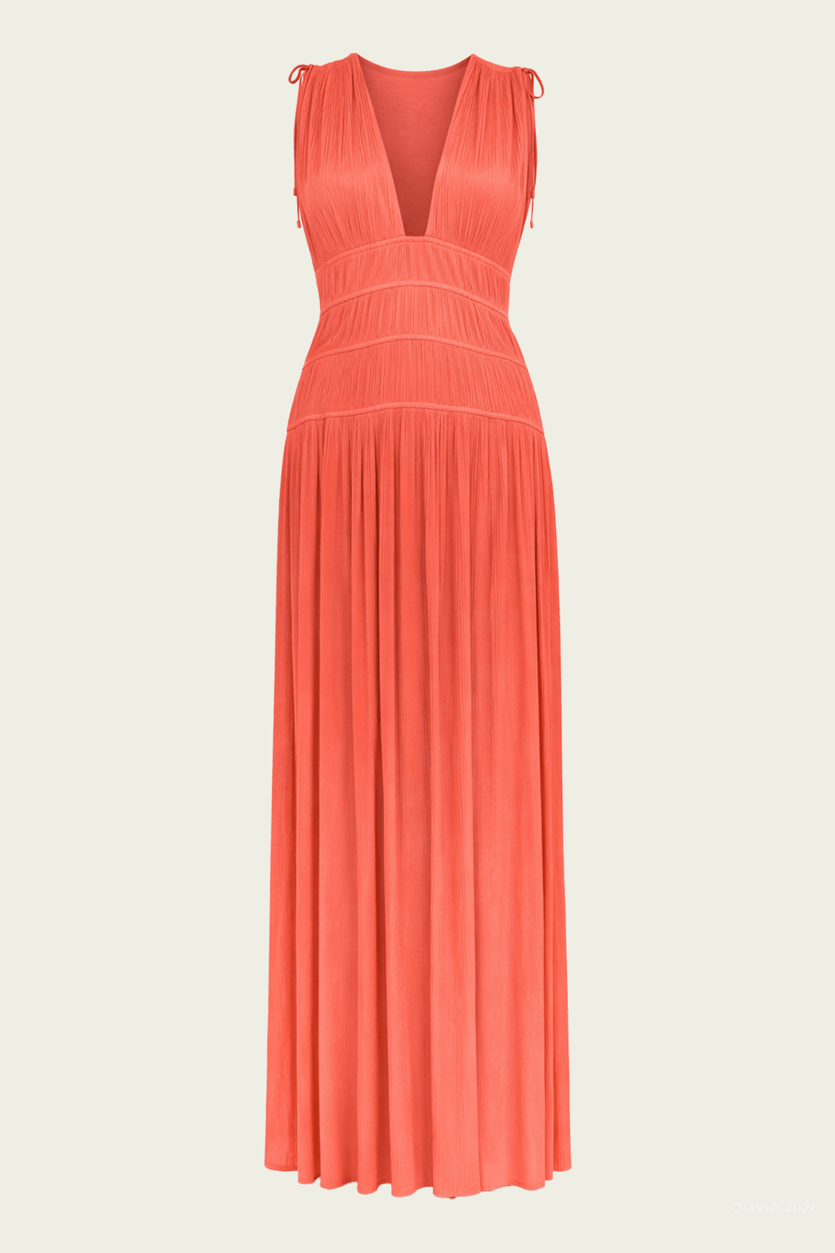 Tasneem Deep V Gown in Coral - shop - olivia.com