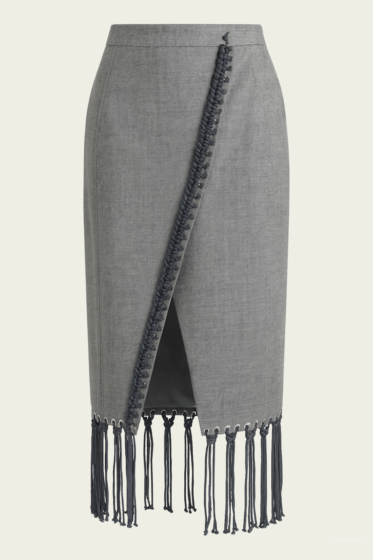 Techy Bonded Wool Crochet Trim Skirt in Grey - shop - olivia.com