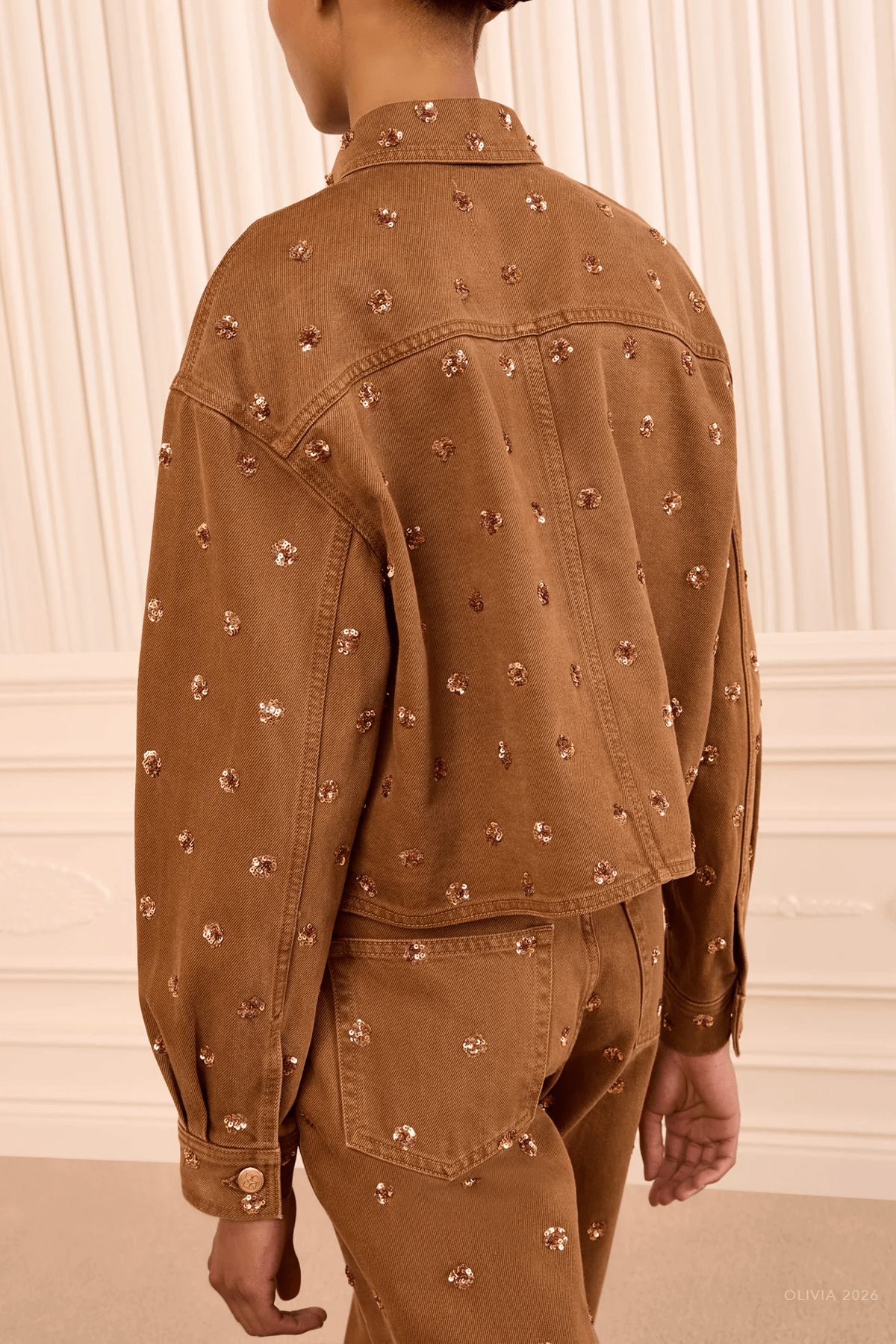 The Bobbi Embellished Denim Jacket in Umber - shop-olivia.com