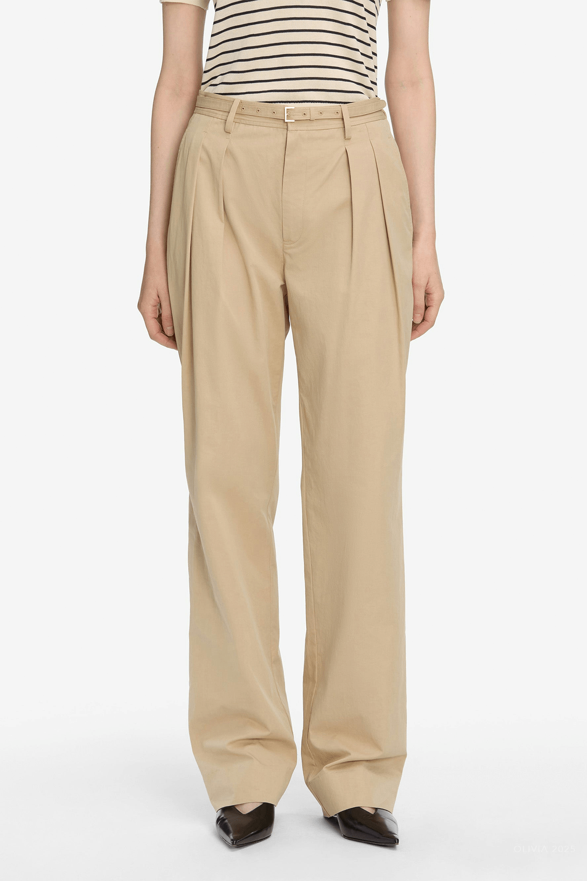The Pleated Stilt Trouser in Light Khaki - shop - olivia.com