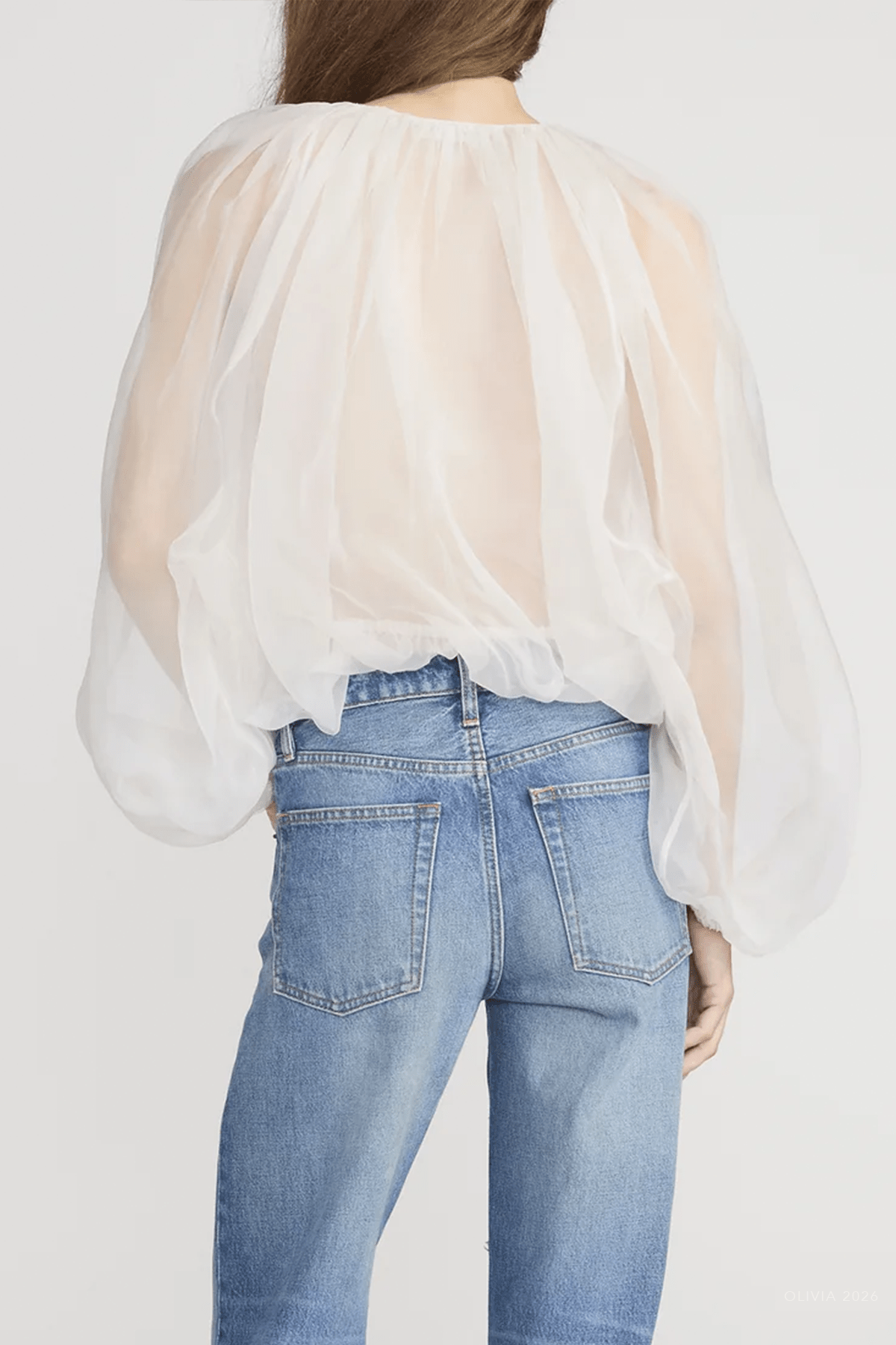 The Sheer Balloon Blouse in Cream - shop - olivia.com