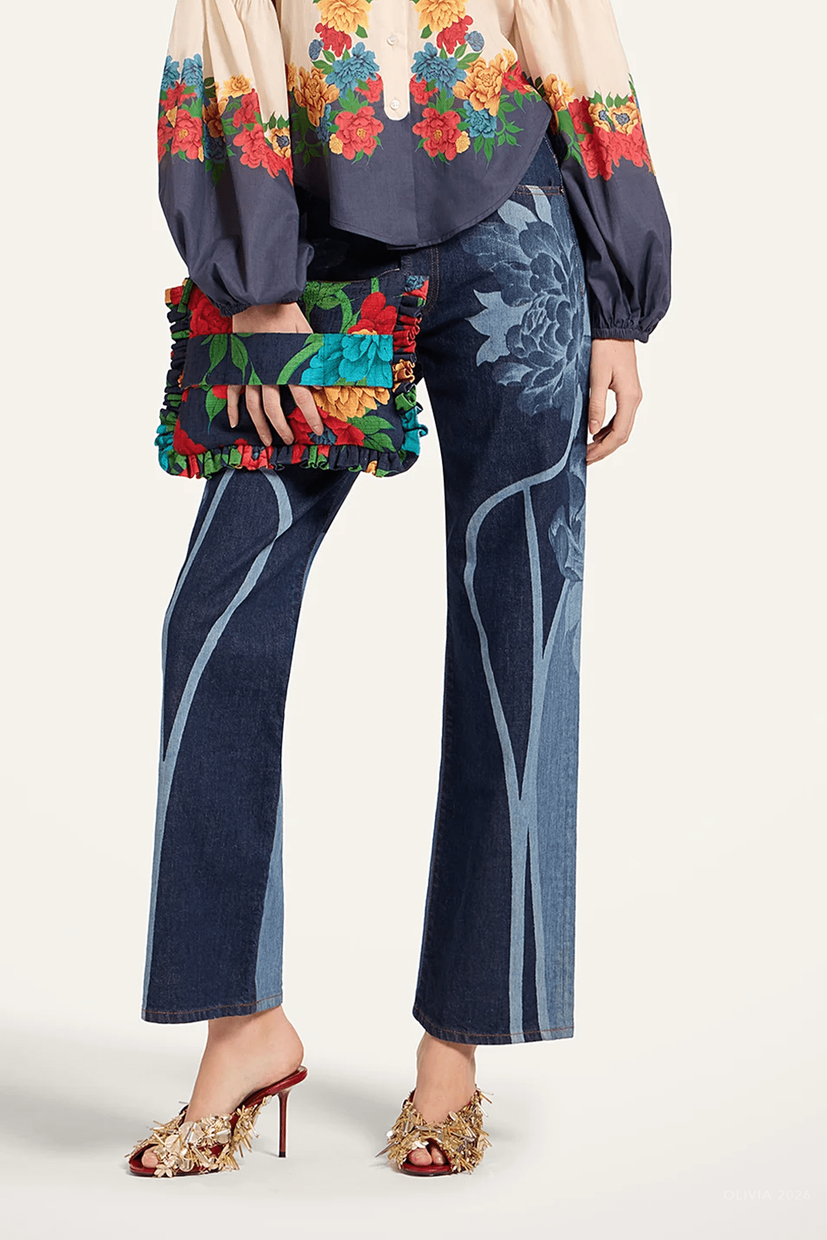 The Straight Leg Jean in Queen Peony Placée - shop - olivia.com