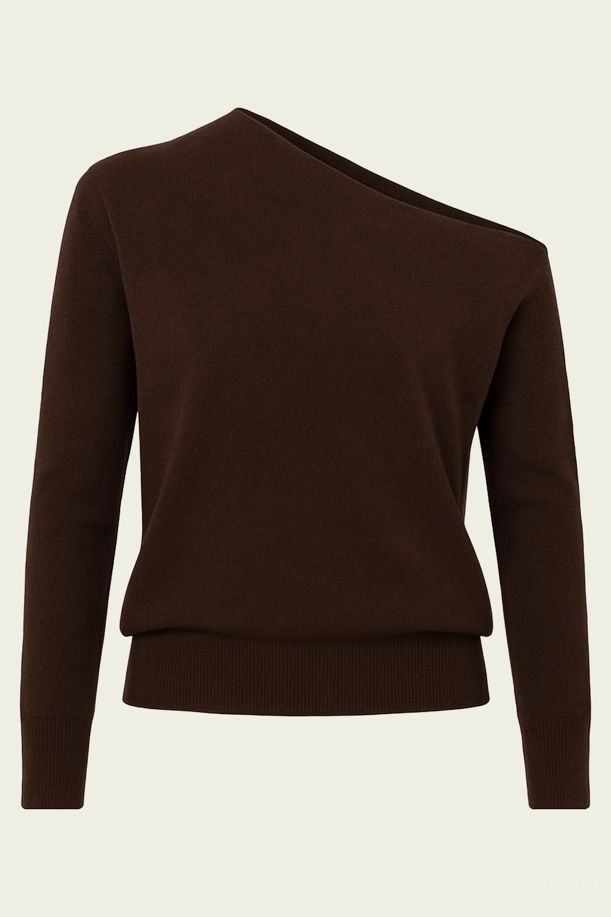 Long-Sleeve Asymmetrical Drape Sweater in Cocoa