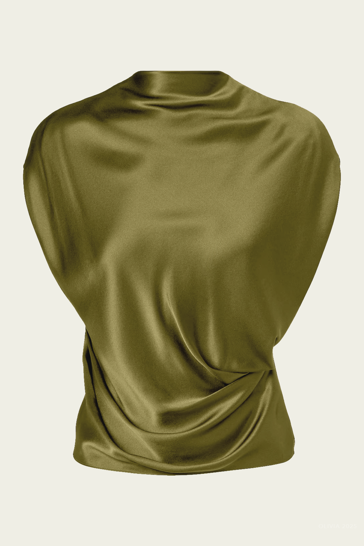 High Neck Drape Top in Moss