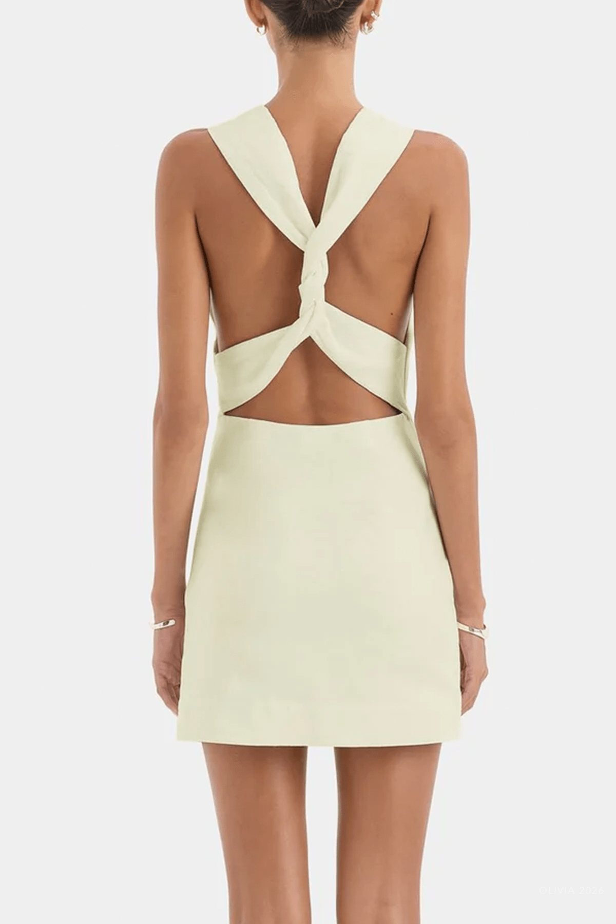 Thora Twist Back Mini Dress in Ecru - shop - olivia.com