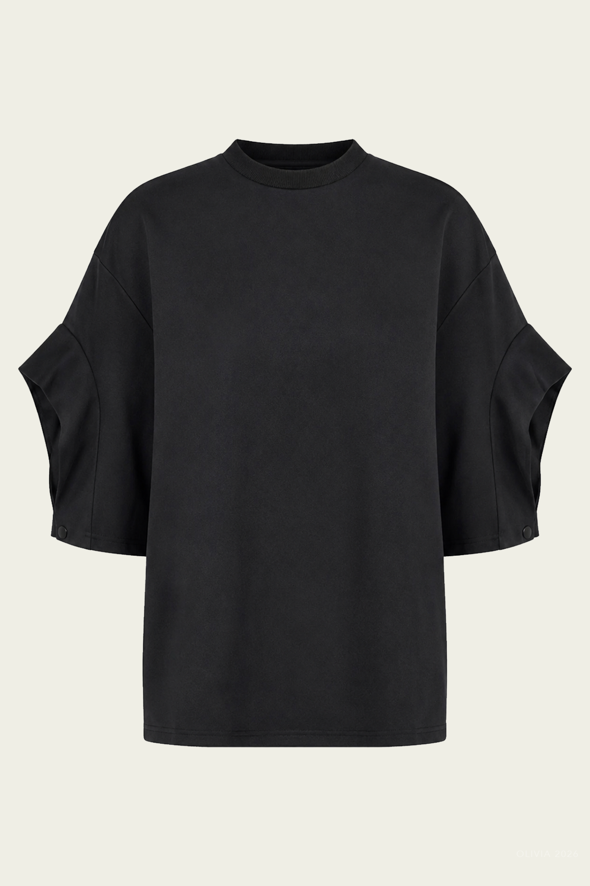 Active Knit Easy Drape Sleeve T-Shirt in Black