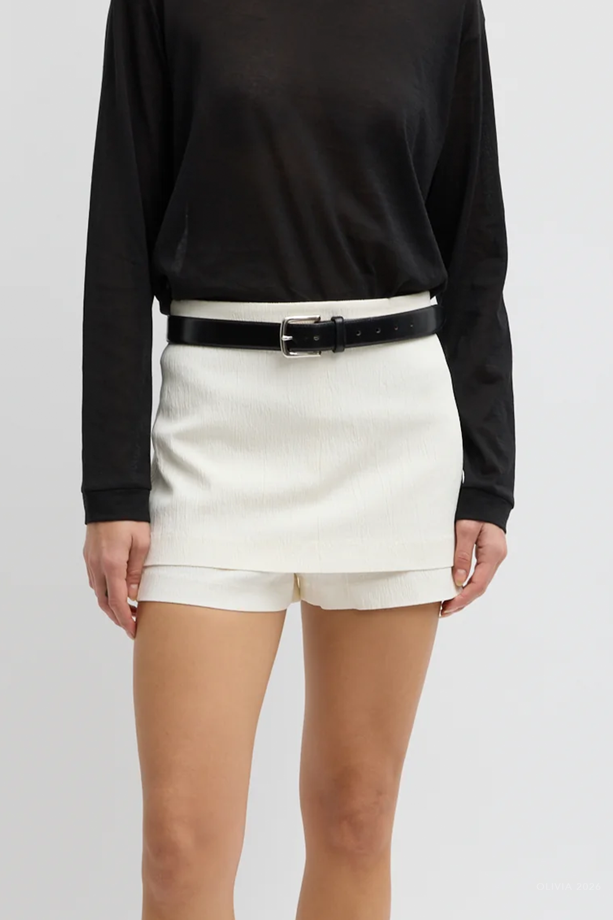 Creased Stretch Crepe Skort in Ivory