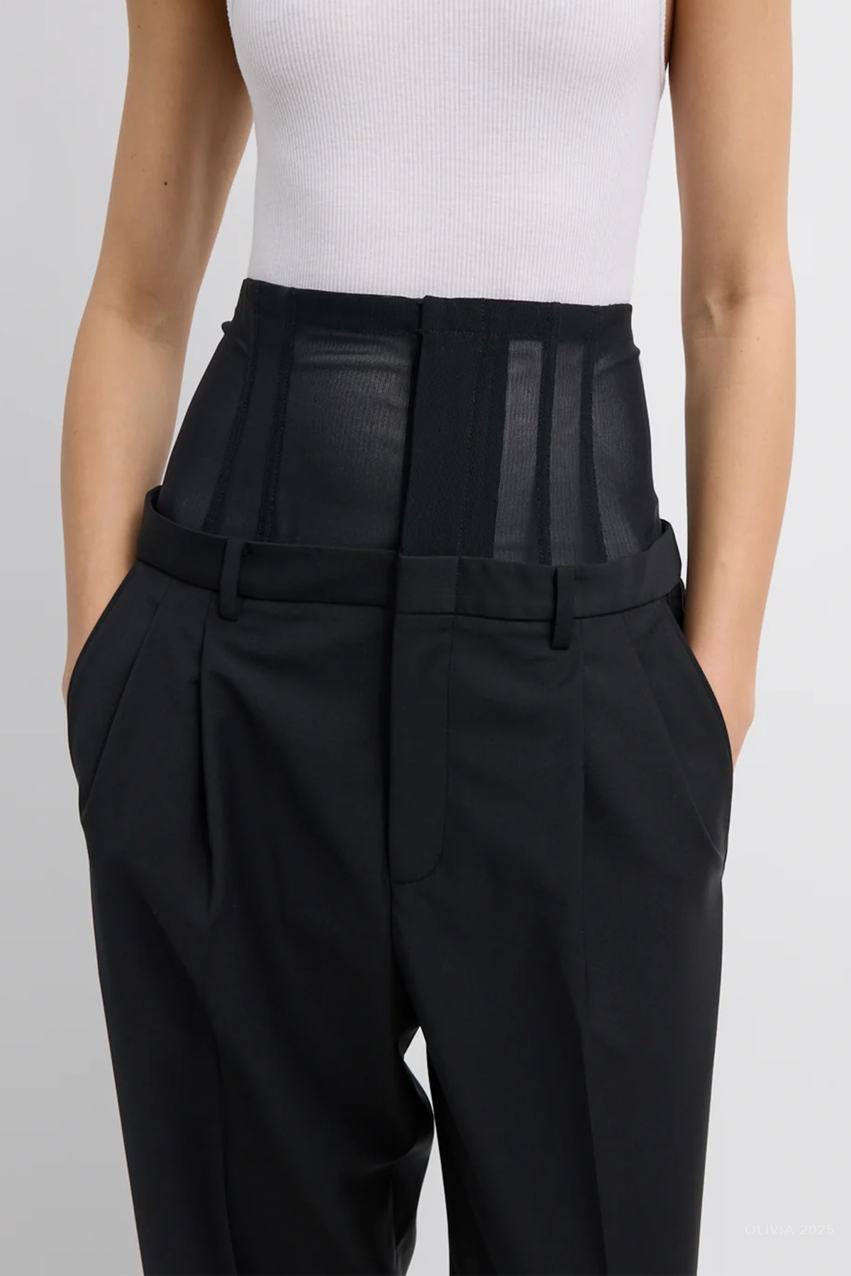 Recycled Tropical Wool Corset Trouser in Black