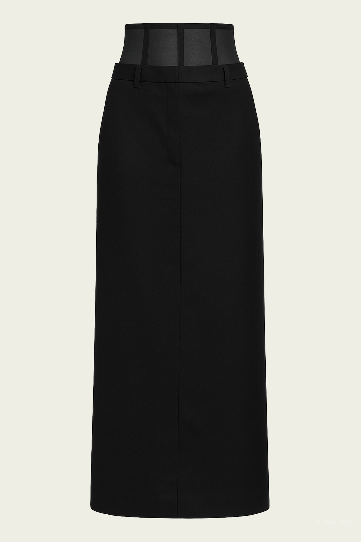 Recycled Tropical Wool Corset Maxi Trouser Skirt in Black