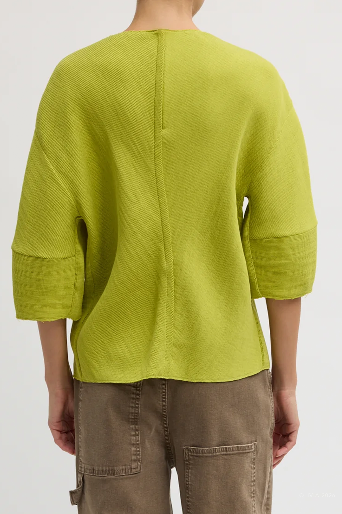 Viscose Plisse Hinged Short Sleeve Top in Pea Pod