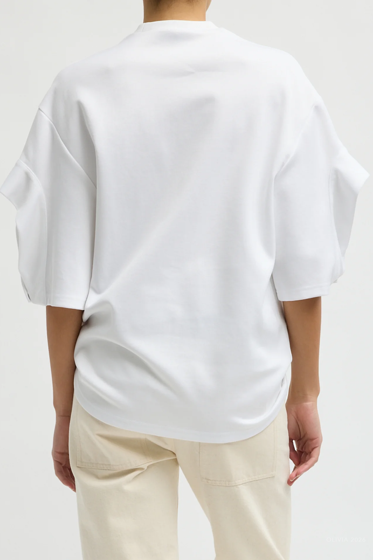 Active Knit Easy Drape Sleeve T-Shirt in White