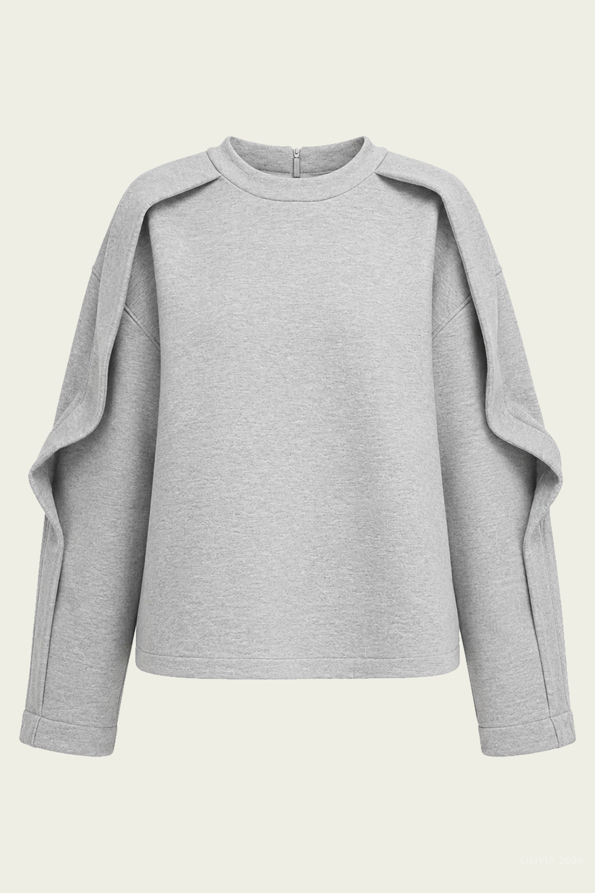 Bonded Viscose Crewneck with Folded Panel in Heather Grey