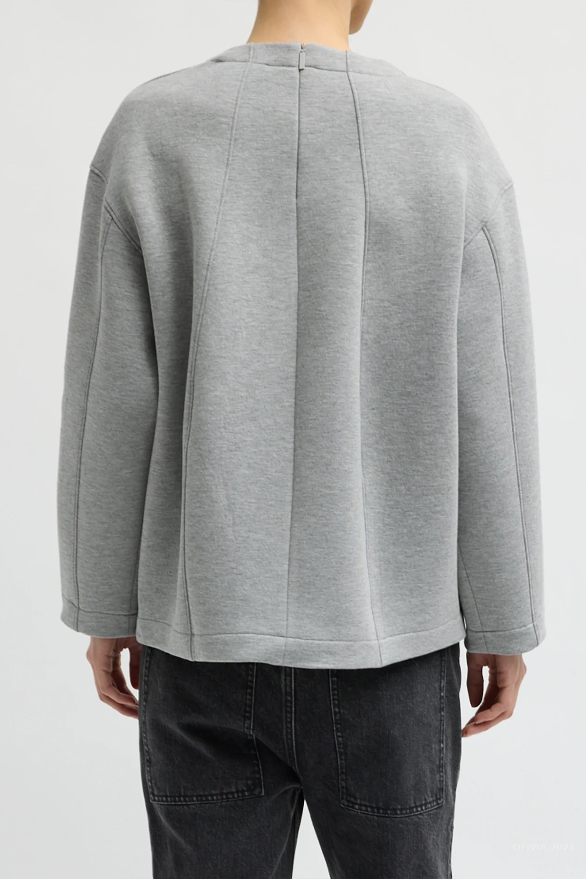 Bonded Viscose Crewneck with Folded Panel in Heather Grey