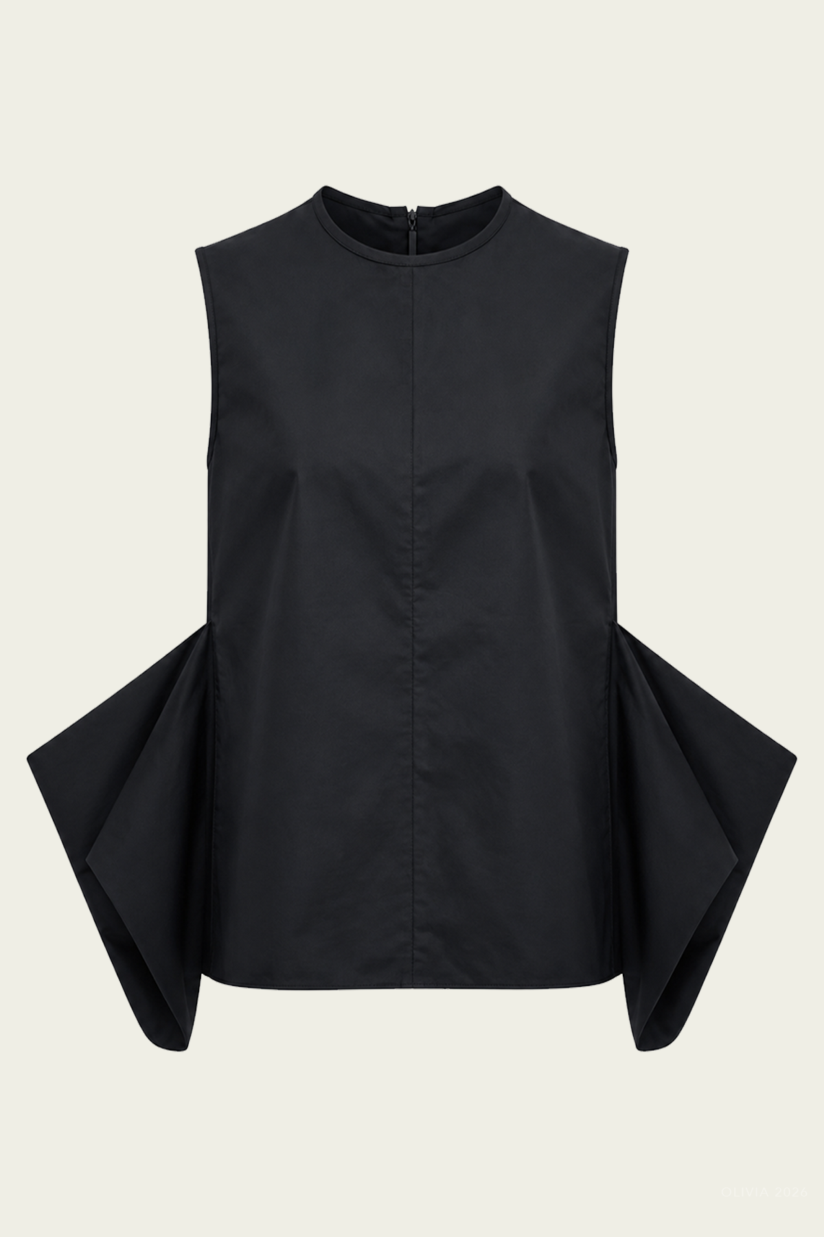 Eco Poplin Side Drape Top in Black