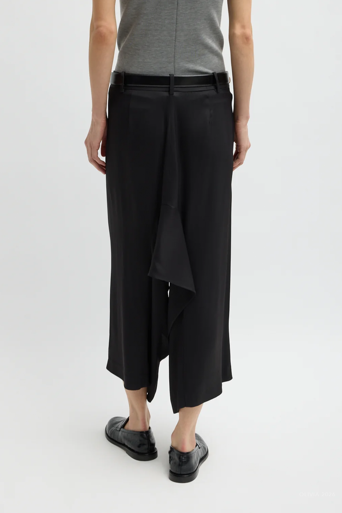 Eco Acetate Viscose Front Drape Culotte in Black