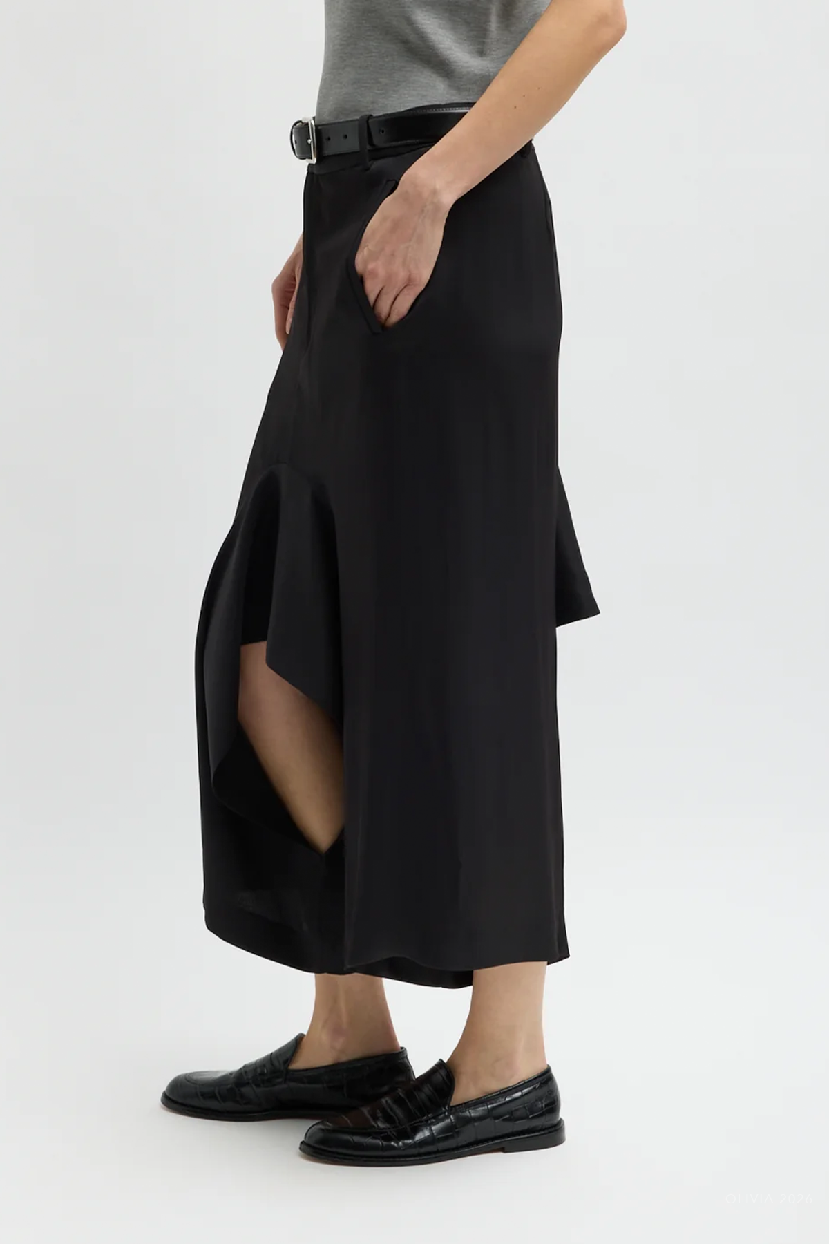 Eco Acetate Viscose Front Drape Culotte in Black