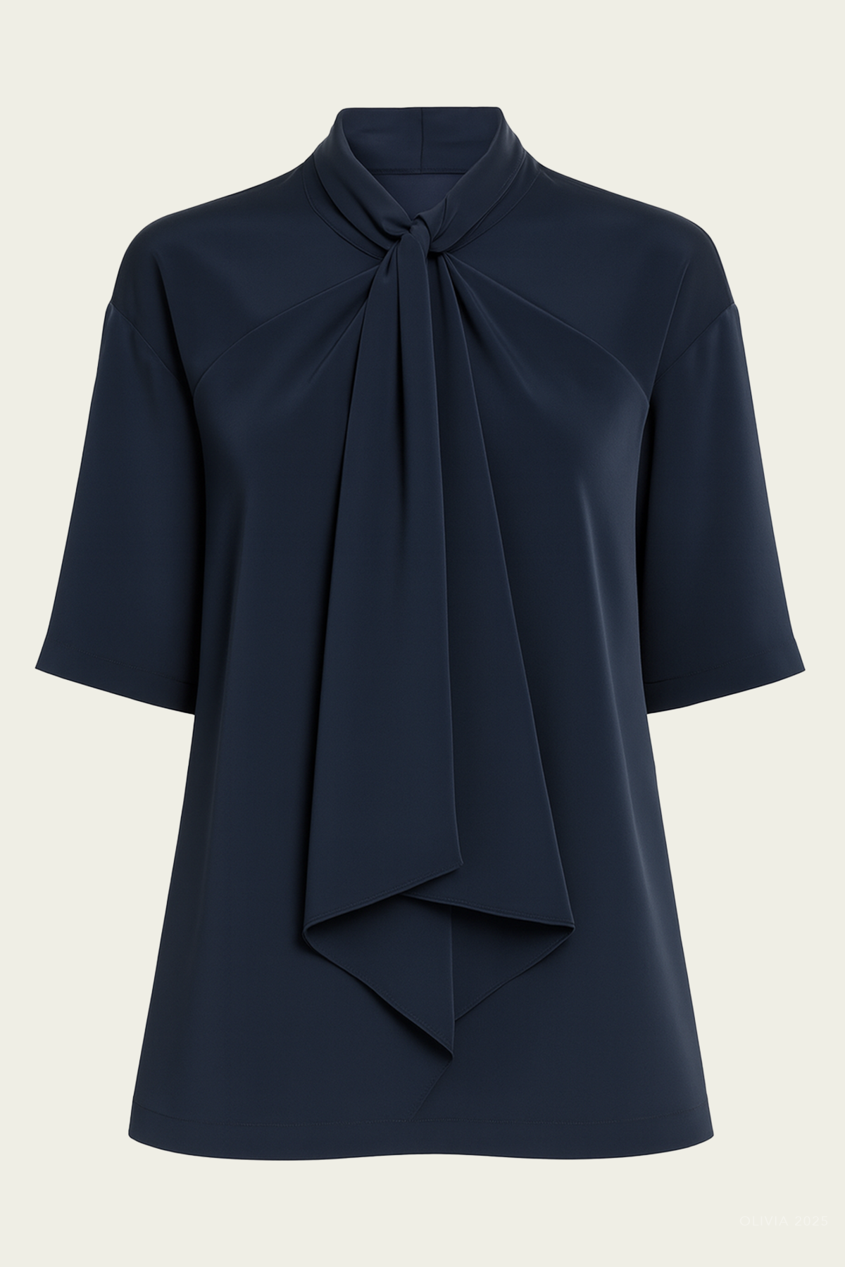 4-Ply Silk Tie Front Top in Dark Navy