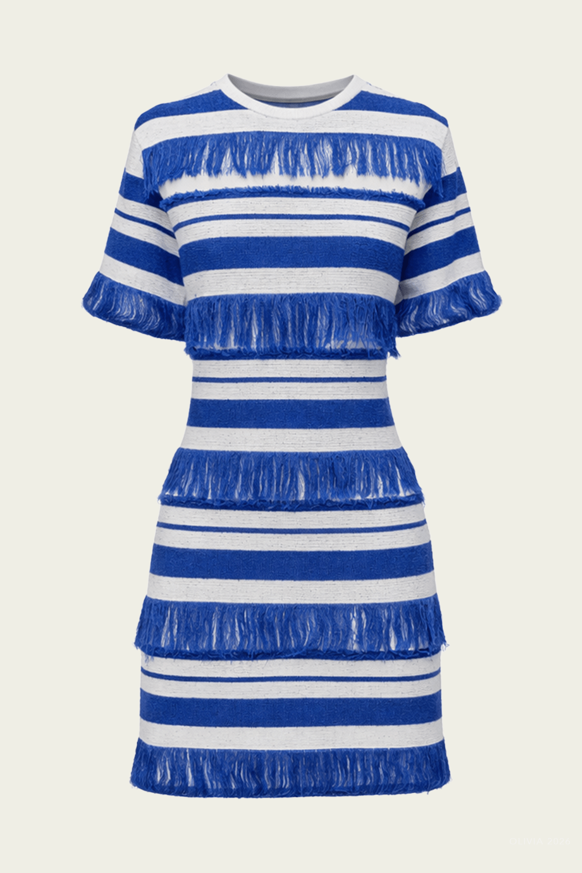 blue knit mini dress Torrance in Royal Stripe SIR126-1016 COLOR:As Photo(NAVY BLUE) and woven with subtle Women's Semi-Formal Attire |
