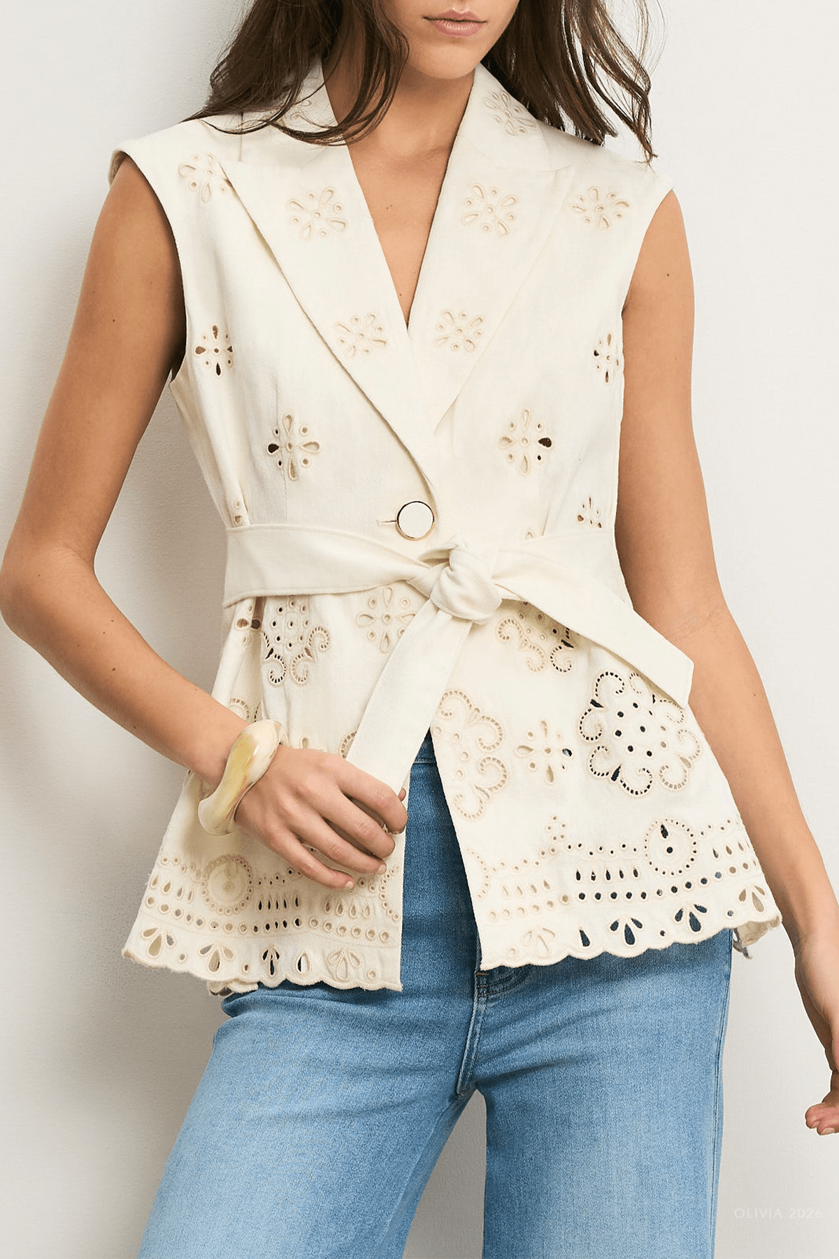 Townes Eyelet Vest in Dove White - shop - olivia.com
