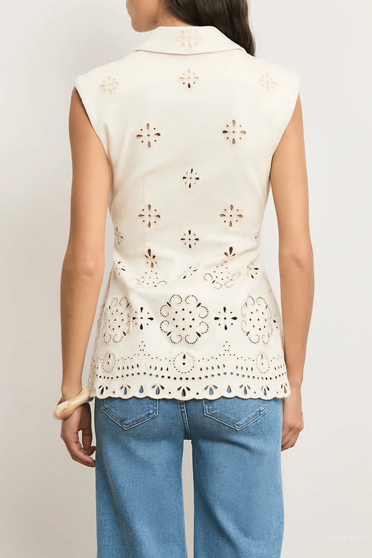 Townes Eyelet Vest in Dove White - shop - olivia.com