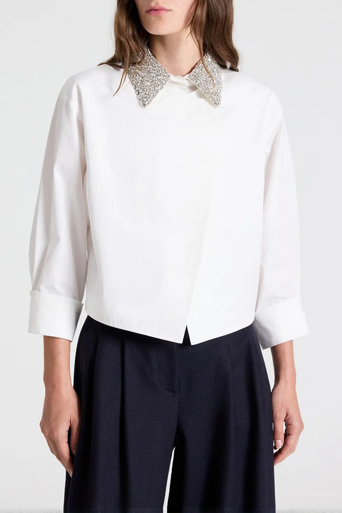 New Chapter Shirt with Crystal Collar in White