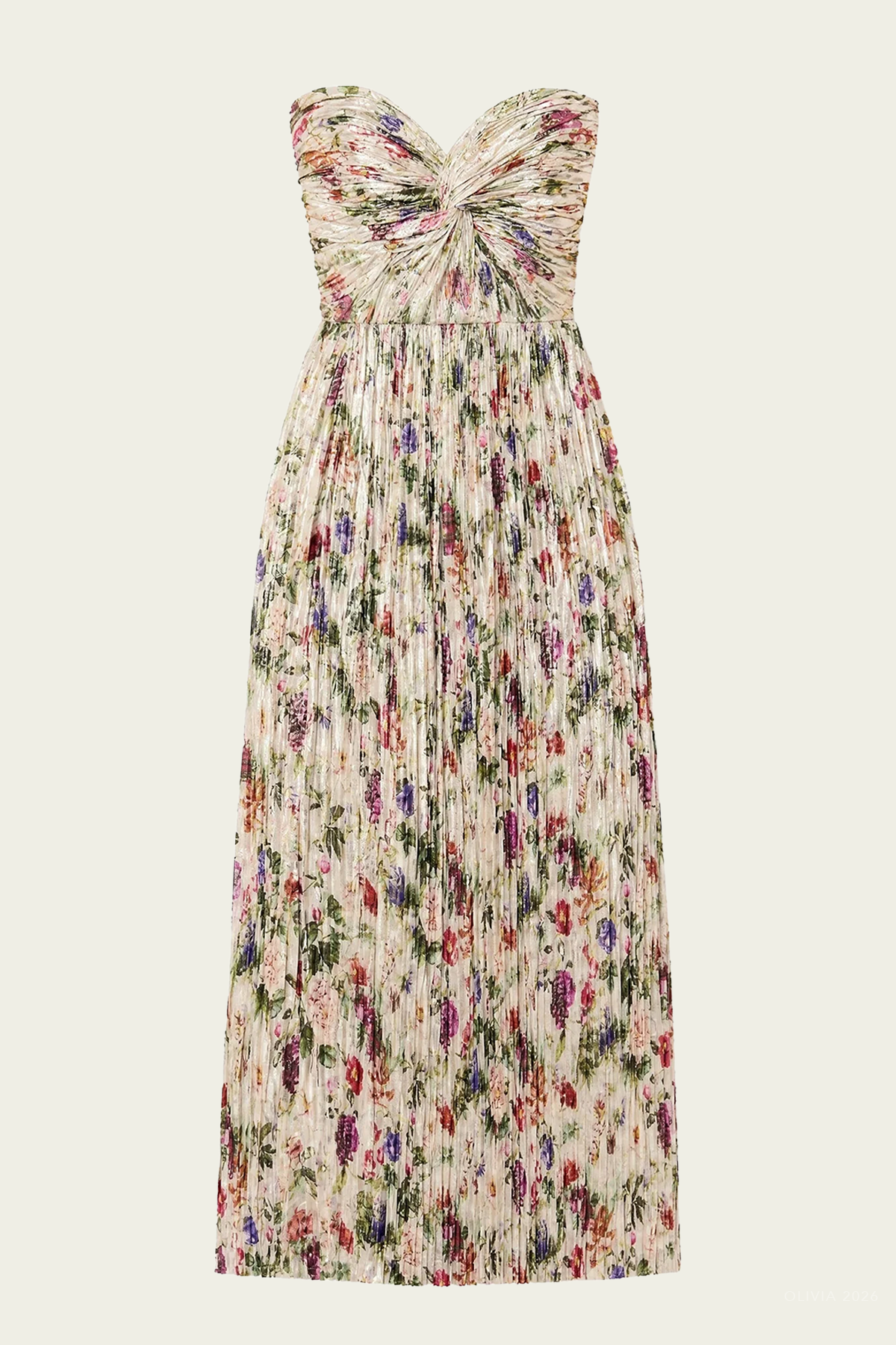 Adelaide Strapless Pleated Dress in Sterling Floral