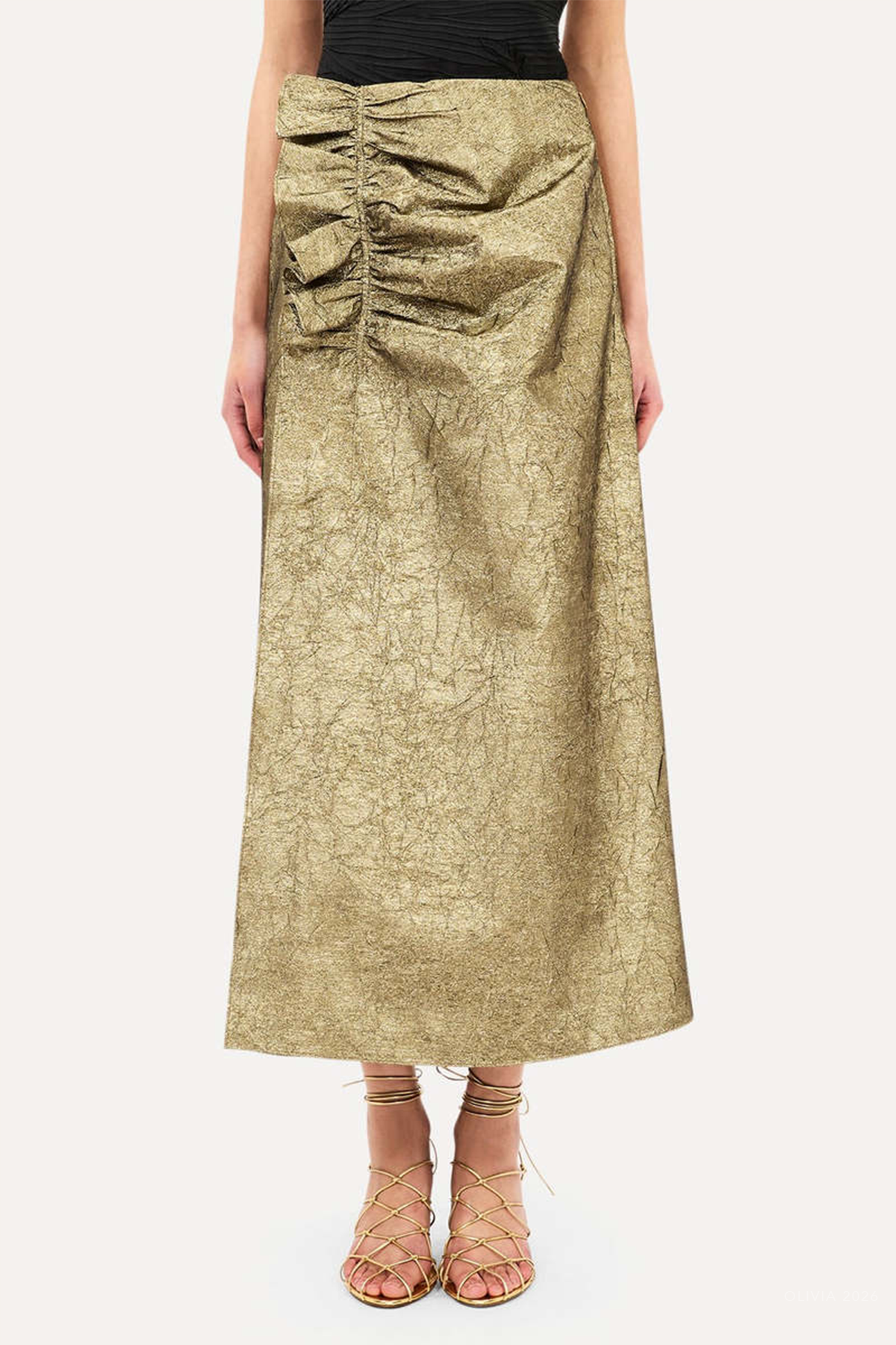Ellis Taffeta Midi Skirt in Light Gold