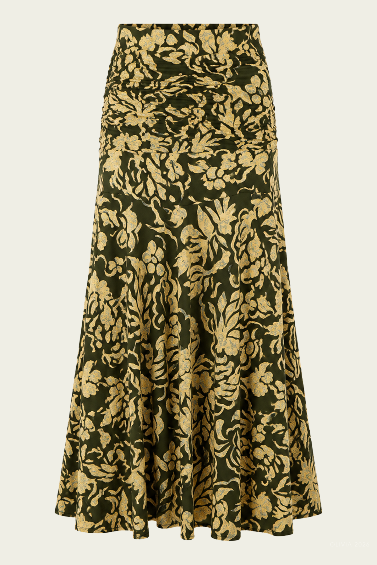 Fiona Jersey Skirt in Khaki Floral