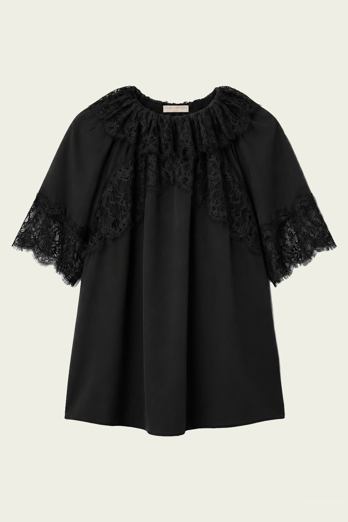 Nina Short-Sleeve Silk Blouse in Noir