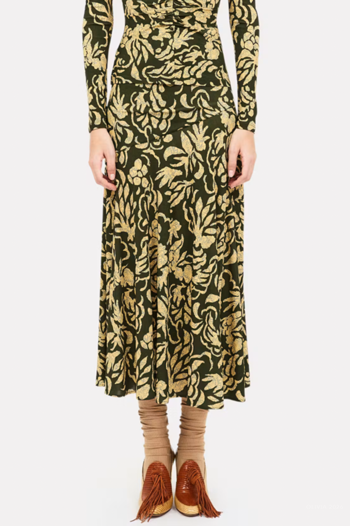 Fiona Jersey Skirt in Khaki Floral