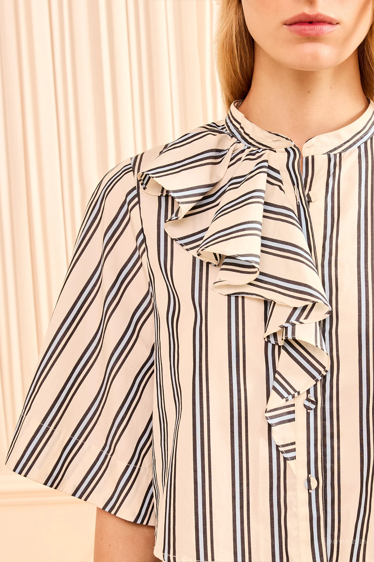 Perrine Blouse in Ecru Stripe