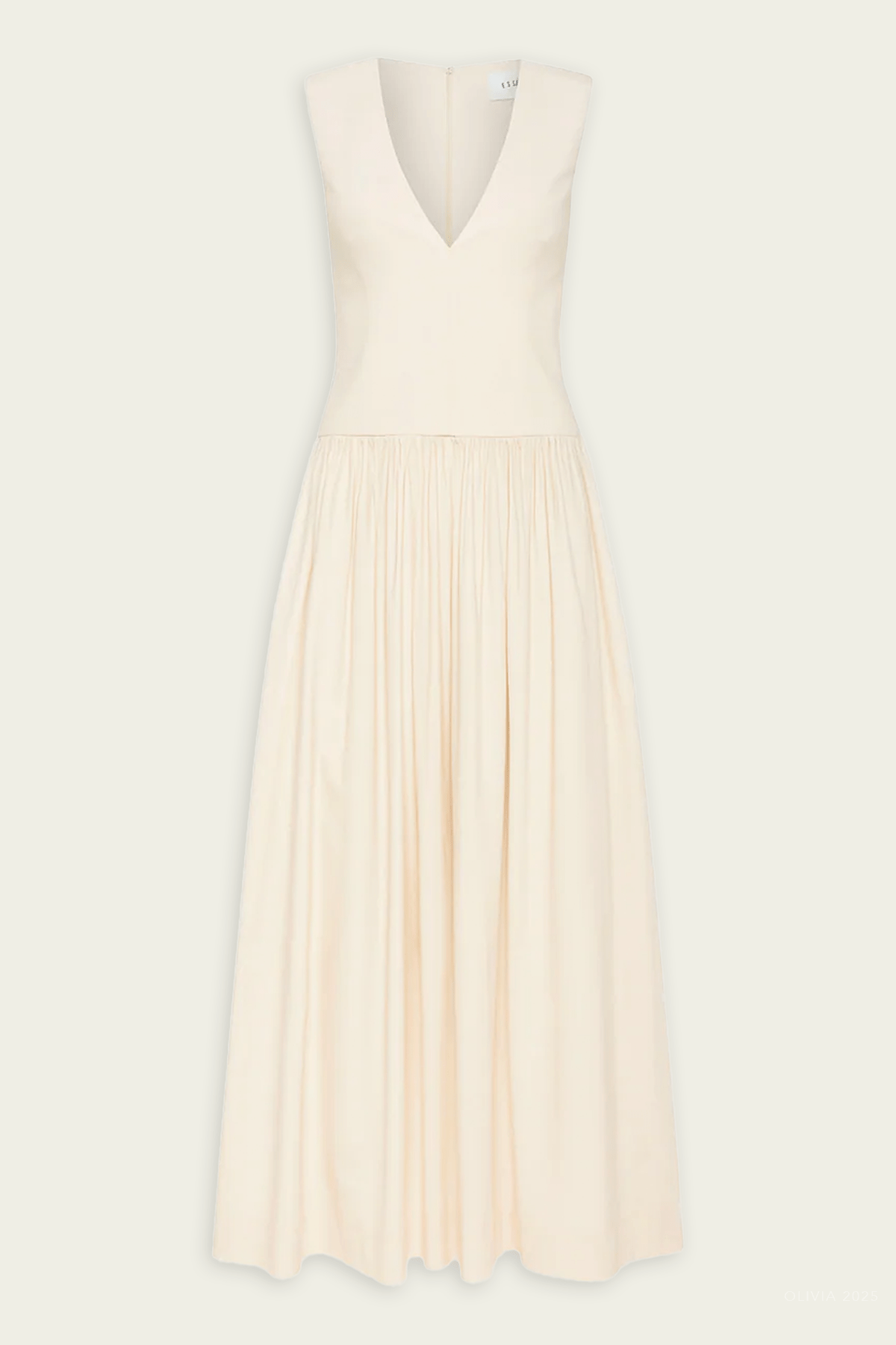 V - Neck Cotton Dress in Crema - shop - olivia.com