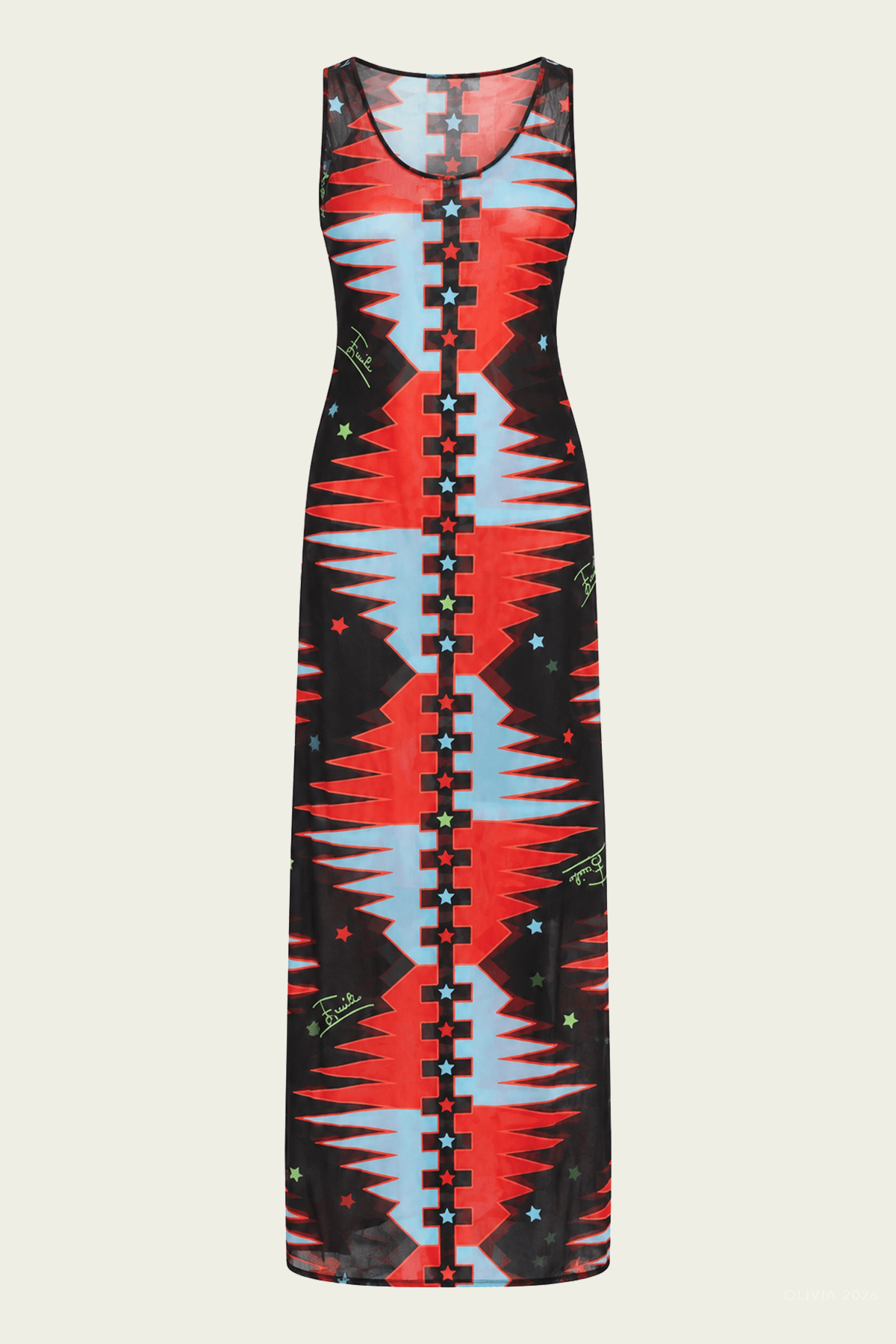 Valdimontone-Print Tulle Sleeveless Dress in Multicolor - shop-olivia.com