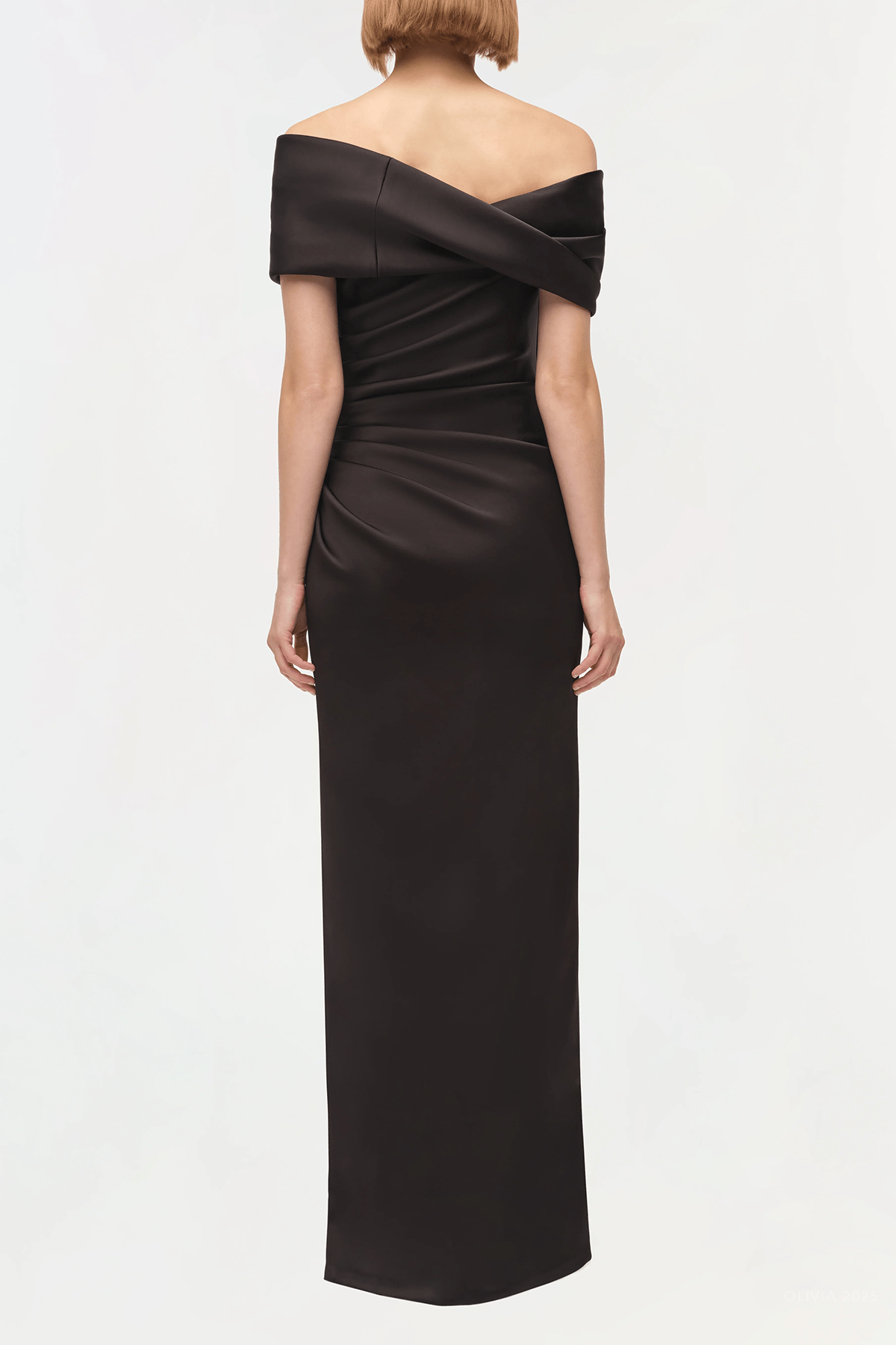 Valencia Draped Satin Gown in Black - shop - olivia.com