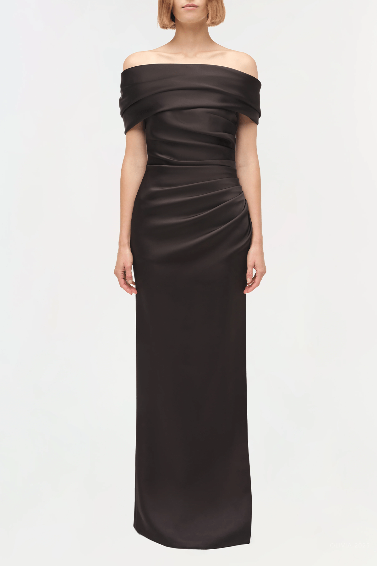 Valencia Draped Satin Gown in Black - shop - olivia.com