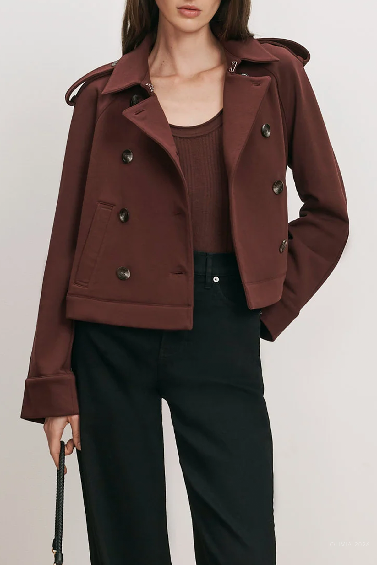Conneley Cropped Trench Coat in Burgundy