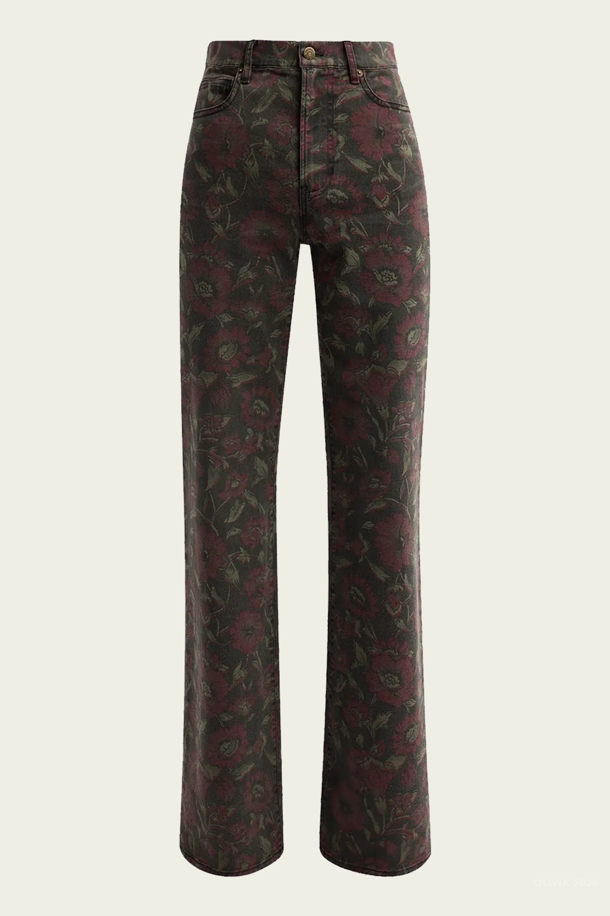 Crosbie Floral High-Rise Wide-Leg Jeans in Washed Claret Floral