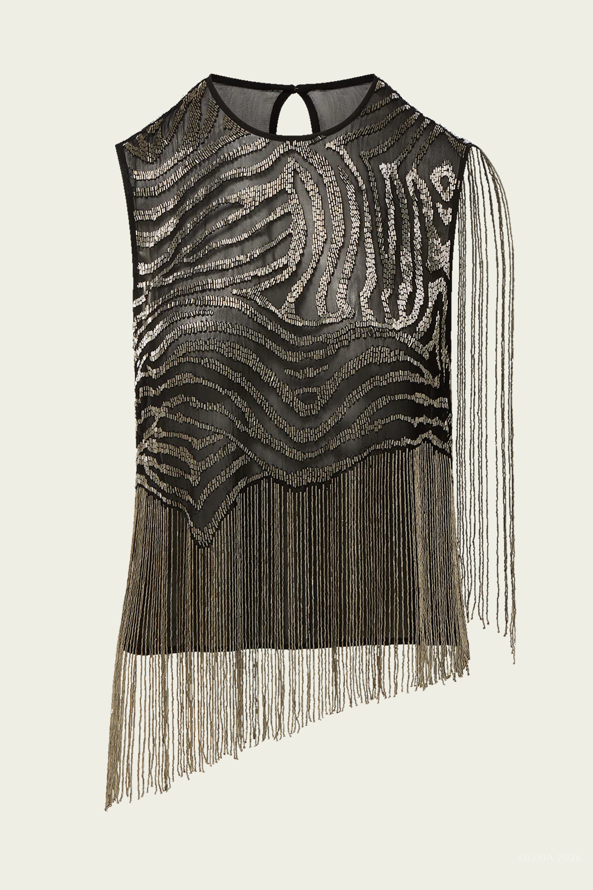 Olivia Beaded Fringe Top in Black