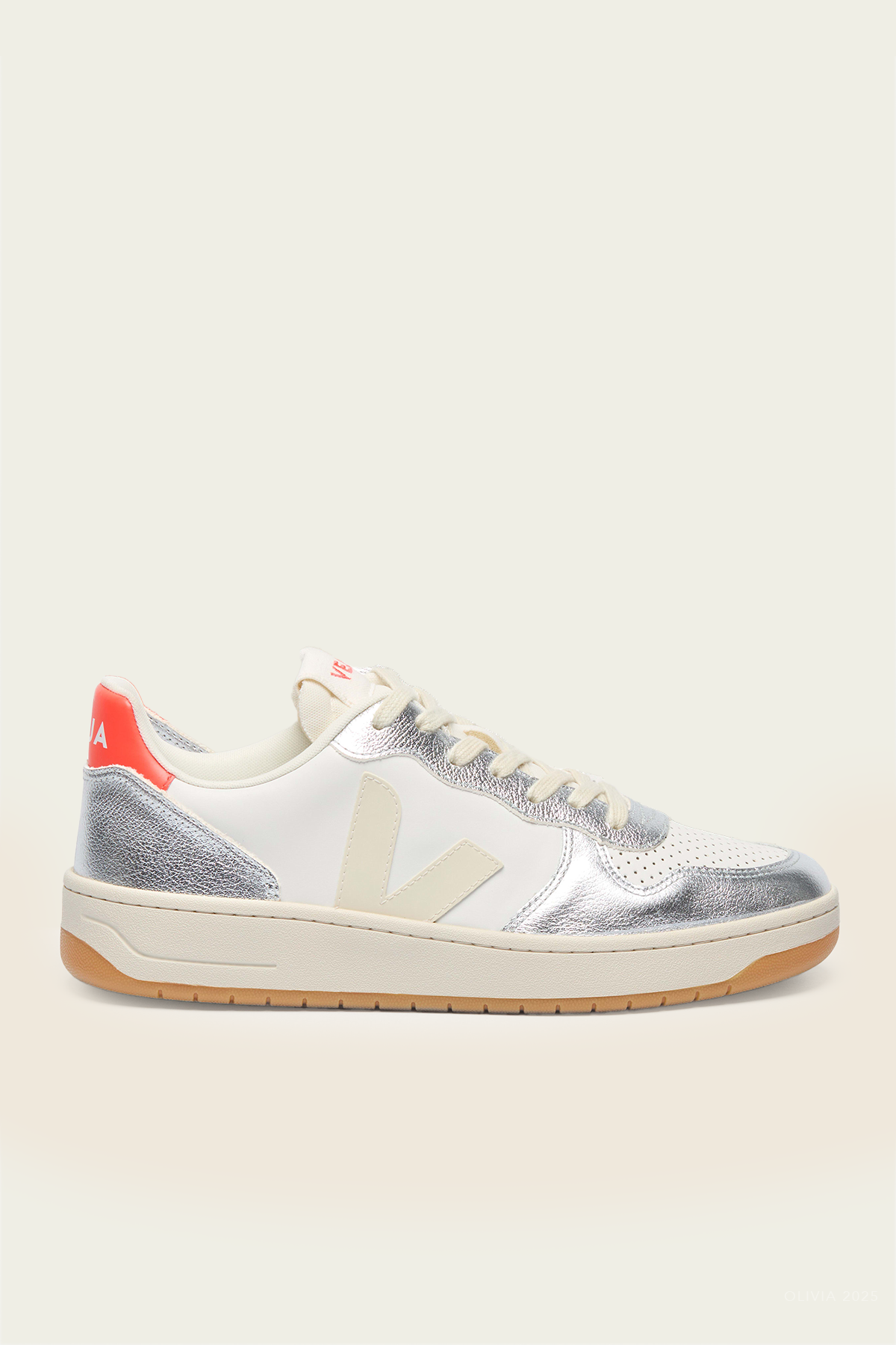 V-10 Leather Sneaker in White Pierre Silver